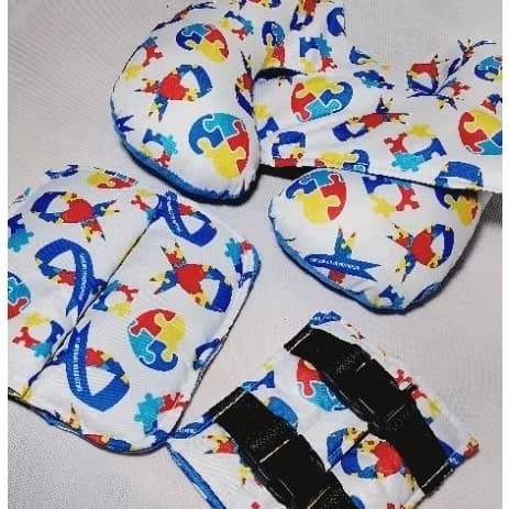 Almofada de pescoço 04 a 08 anos, faixa soneca, redutor peitoral, protetor de cinto, Autismo