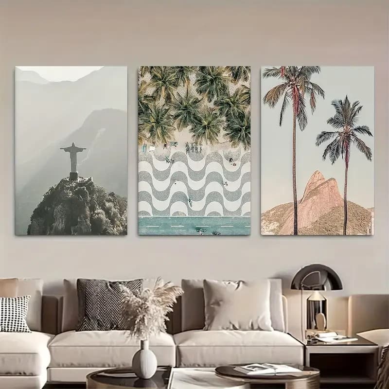 Quadro Decorativo 3 Peças Paisagem Moderna Rio Sala Escritório
