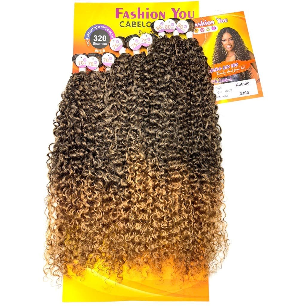 Cabelo Cacheado Orgânico Bio Fibra Similar Humano 320g 70cm 9 Telas sem brilho Fashion You Natalie