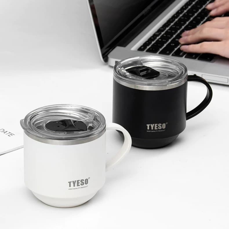 TYESO Copo Térmico de Café em Aço Inoxidável 330ml - Tampa Vedante, Retém Calor por 6h, Ideal para Viagens e Dia a Dia