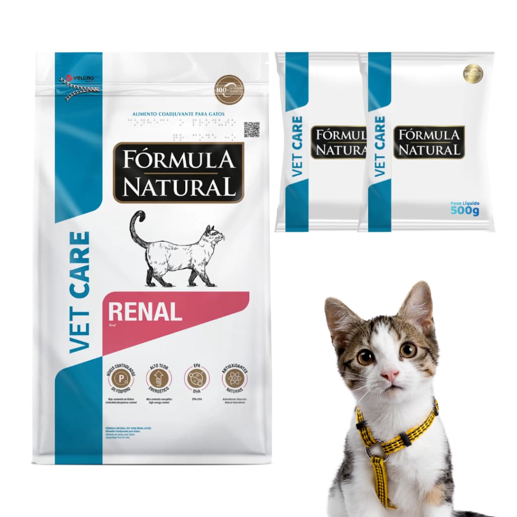 kIt 2 Pacotes 500g Formula Natural Vet Care Renal Para Gatos Felinos Todos Tamanhos + NF