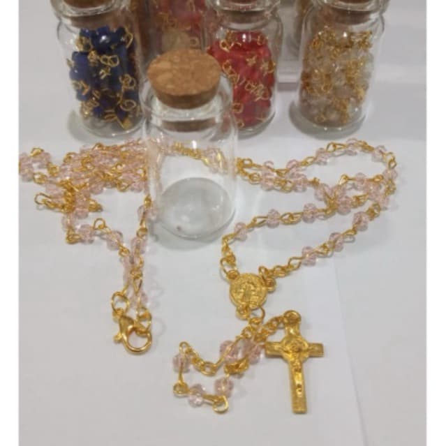TERÇO SÃO BENTO CRISTAL NA GARRAFINHA DE PÉROLA