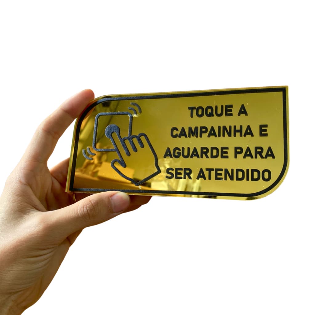 Placa Campainha Para Ser Atendido – Acrílico Espelhado com Escrita Preta