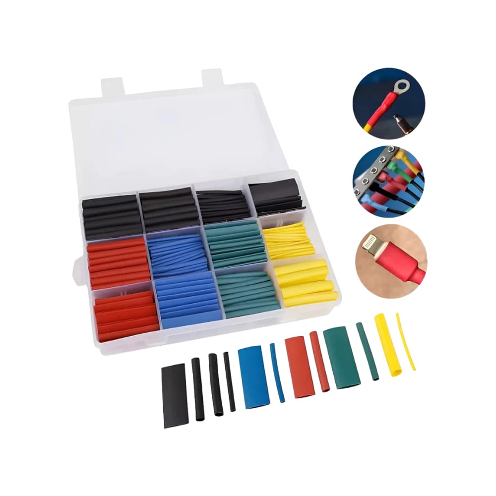 Kit Tubo Termo Retrátil Preto Colorido para Cabos 2:1 560 peças | Isolamento Elétrico - Várias Cores e Tamanhos