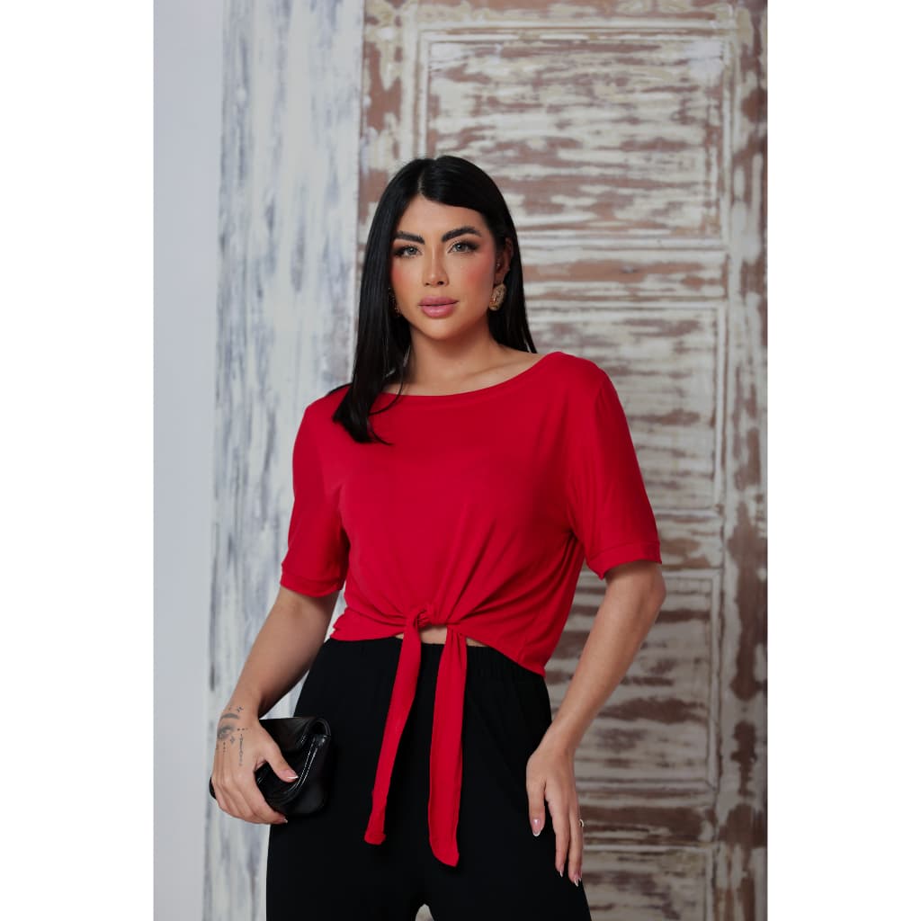 Blusa Feminina cropped com nó frontal ref. 17