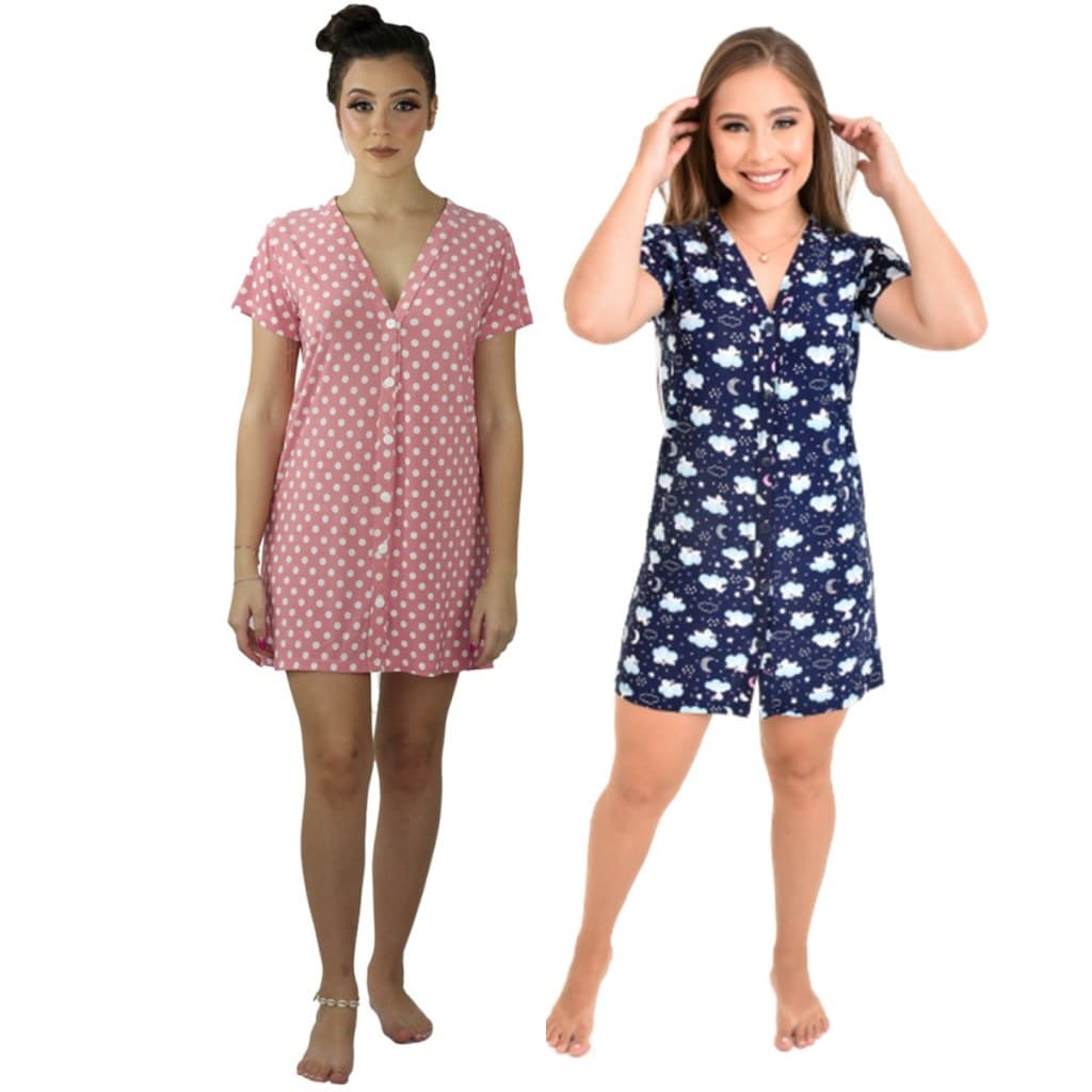 Kit 2 Unidades Camisola Aberta Botões Pós Parto Cirúrgica Amamentação