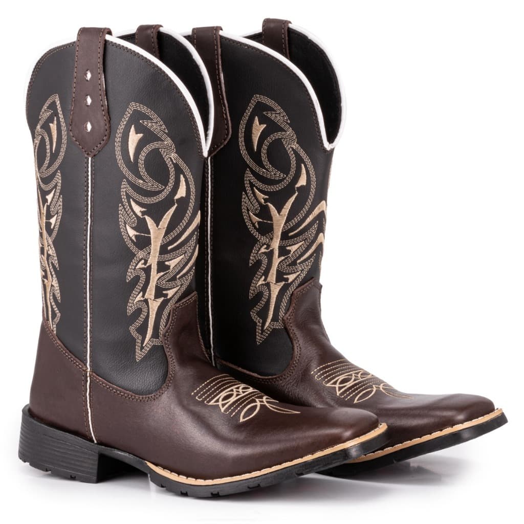 Bota Texana Masculina Country Bico Quadrado Solado De Borracha Delegada