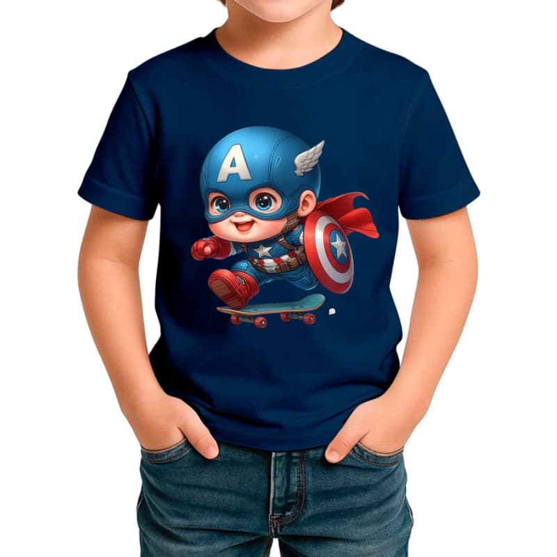 Camiseta Infantil T-shirt Camisa Estampada Capitão America Skate Estilosa e Confortavel 100% Algodão