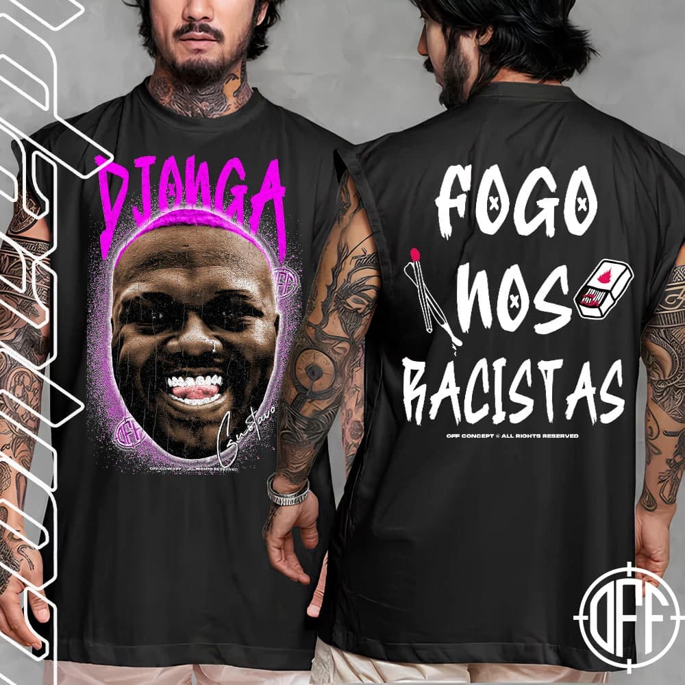 Camiseta regata machao oversized masculino Djonga Fogo Nos Racistas Graphic Tee  Longline