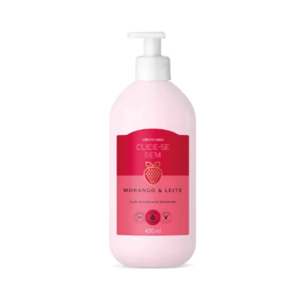 Loção Hidratante O Boticário Morango & Leite 400ml | 48h de Hidratação, Vegana, Textura Leve