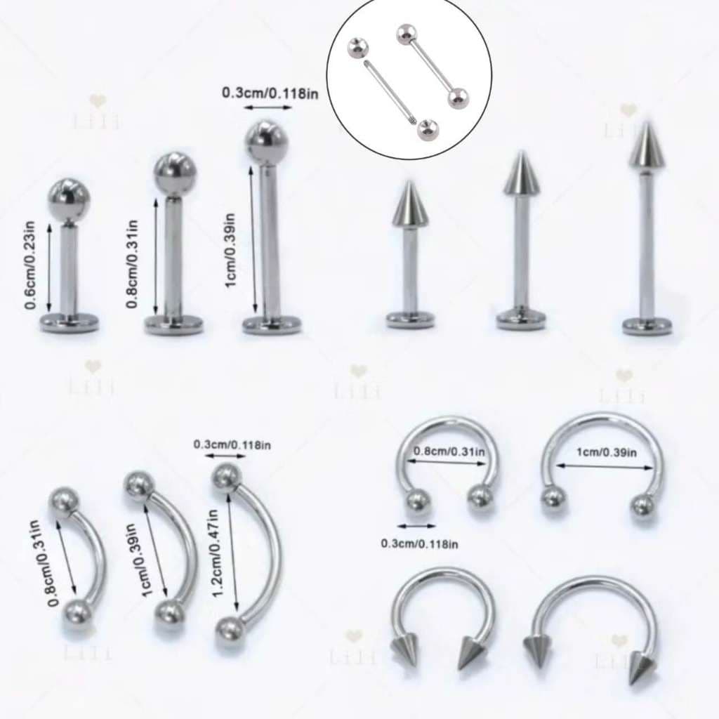 1Pc Piercing Ferradura / Labert/ Curvo Barbell/Reto / com Bolinha spike  Aco cirugico Piercing corporal