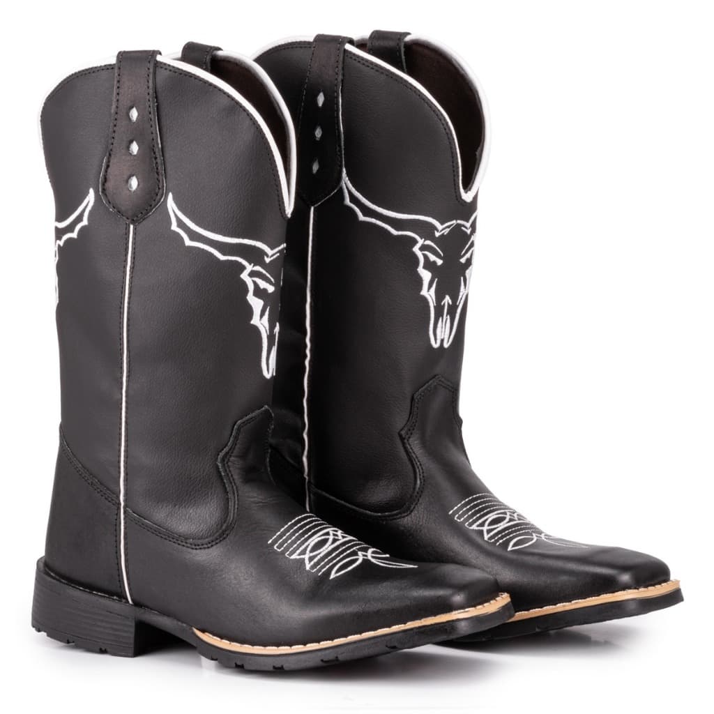 Bota Texana Masculina Country Bico Quadrado Solado De Borracha Boi Black