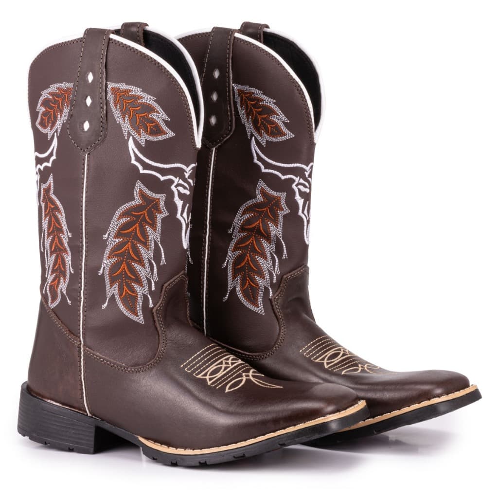Bota Botina Texana Masculina Country Bico Quadrado Cara De Boi Café