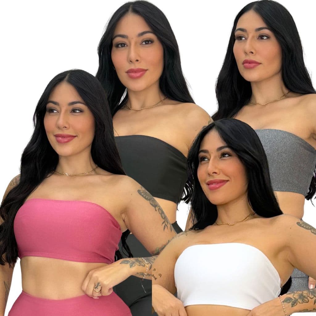 Kit 4 Tops Faixa Bustiê Fitness Feminino Com Sustentação E Forro