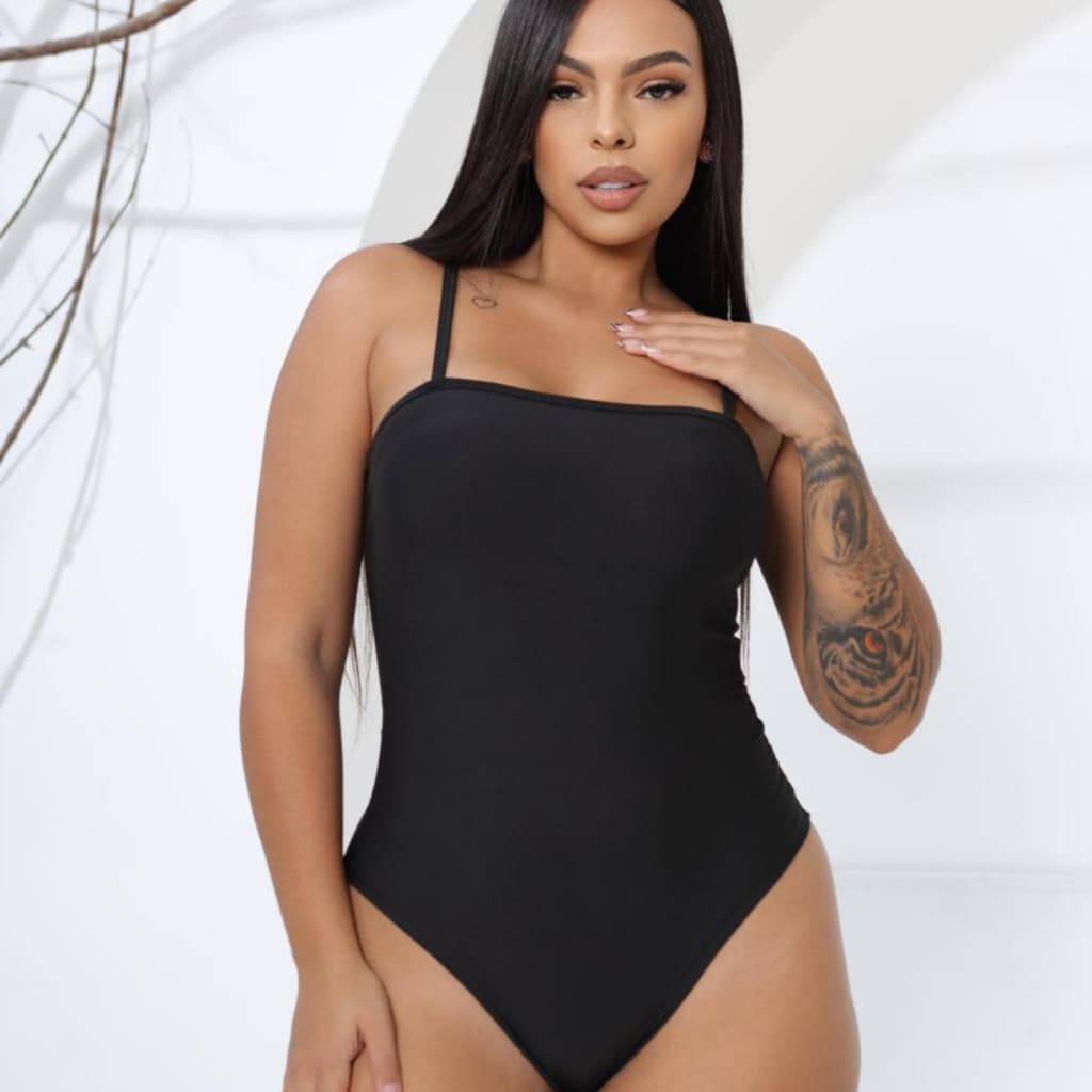 Body Feminino Alça Fina Decote Reto collant Suplex