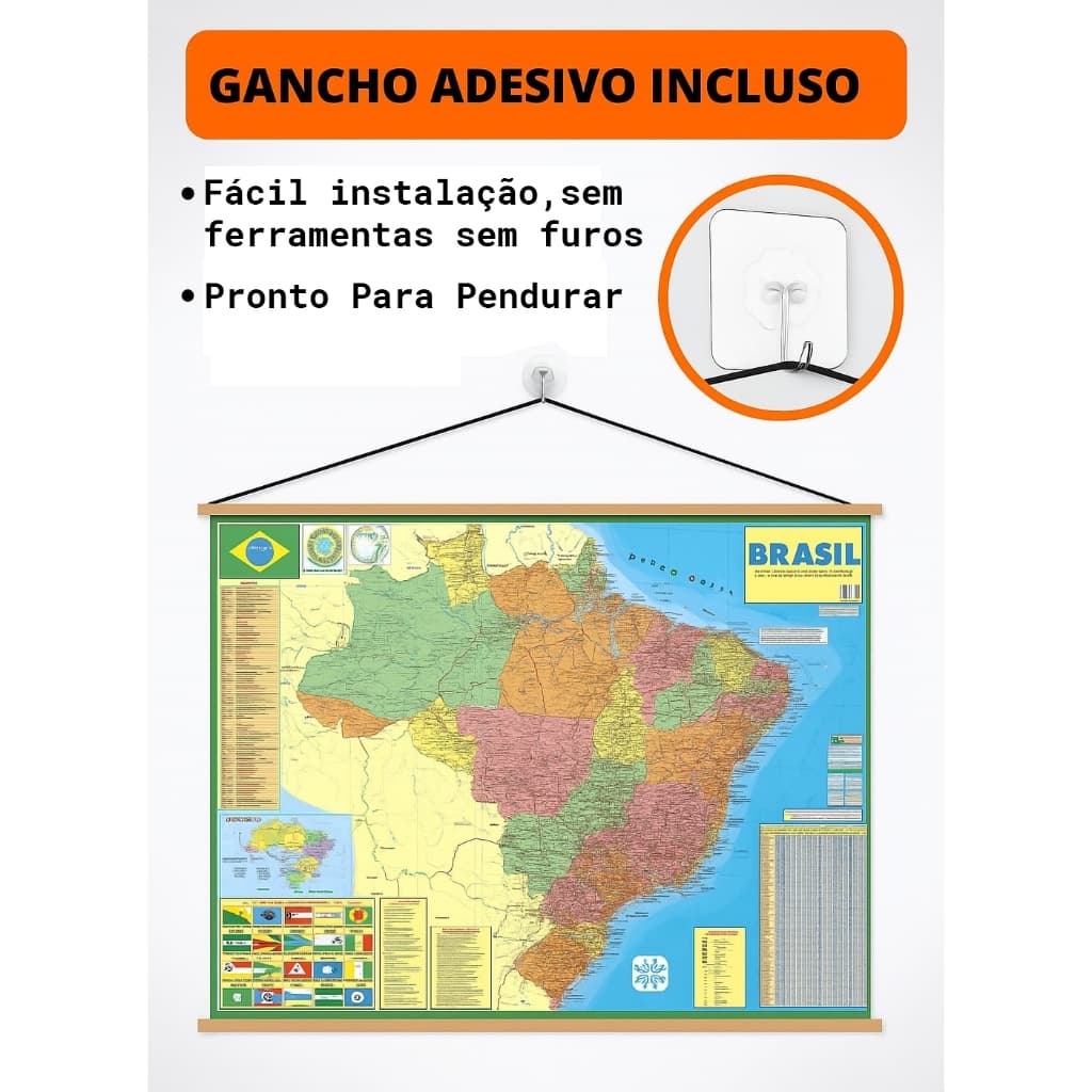 Mapa Brasil  EDIÇÃO 2026 Banner pronto para pendurar  120x90cm + Gancho autocolante