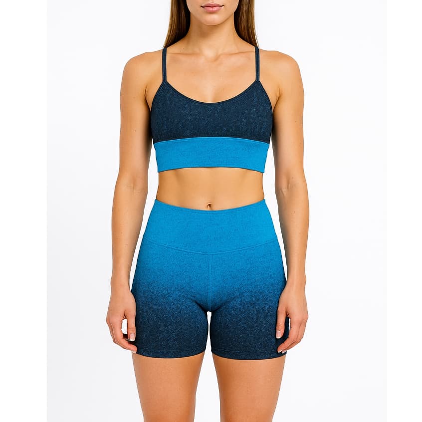 Conjunto Degradê Short Academia Fitness Legging Cintura Alta e Top c/ Bojo Feminino degrade Bermuda