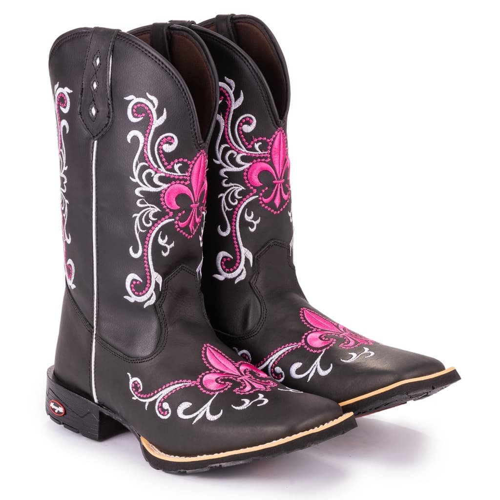 Bota Botina Texana Feminina Country Bico Quadrado Bordado Dudalina Pink