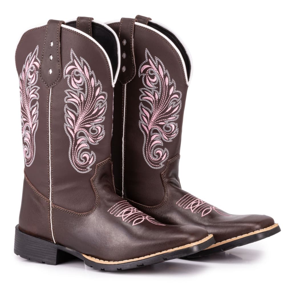 Bota Texana Feminina Country Bico Quadrado Florzinha