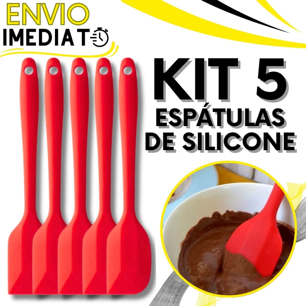 KIT Jogo 5 Espátula de Silicone Pão Duro GRANDE Resistente Para Casa Cozinha Doceria Doce Brigadeiro Beijinho Chocolate