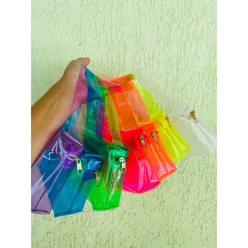 10 unidade de Necessaire bolsinha com alça PVC  Neon,para lembrancinha em sua festa, casamento,aniversário/kit/festa