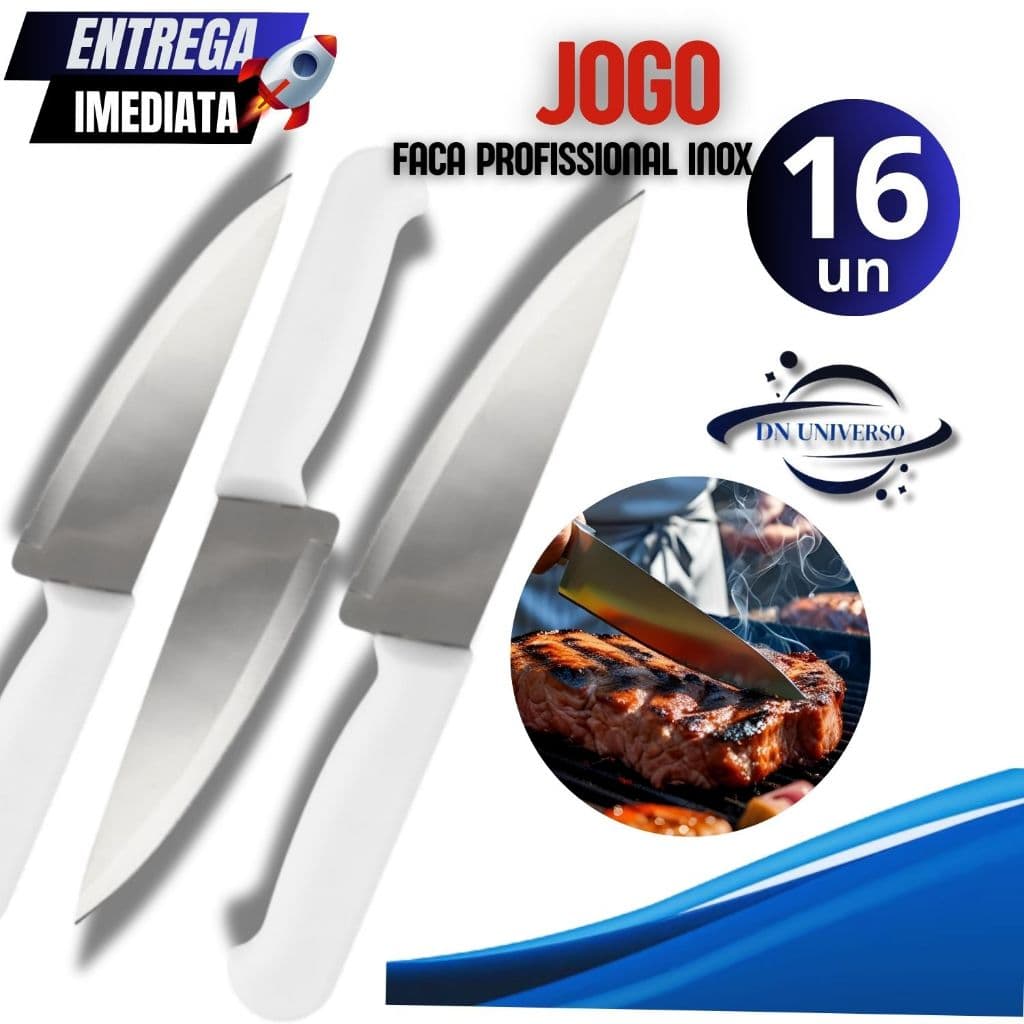 KIT 16 FACA PROFISSIONAL USO DOMESTICO E CHURRASCO FACA 10PL