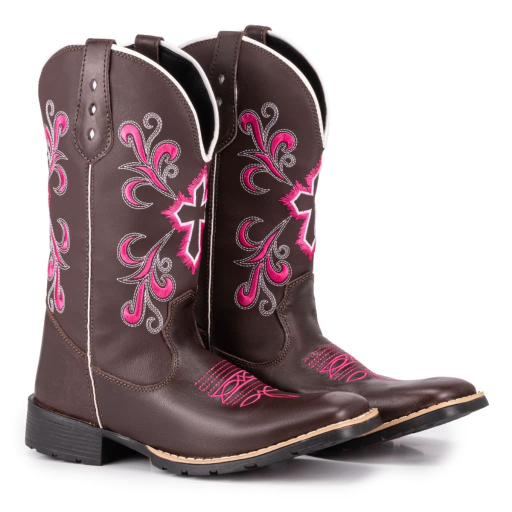 Bota Texana Feminina Country Bico quadrado Bordado Cruzeta