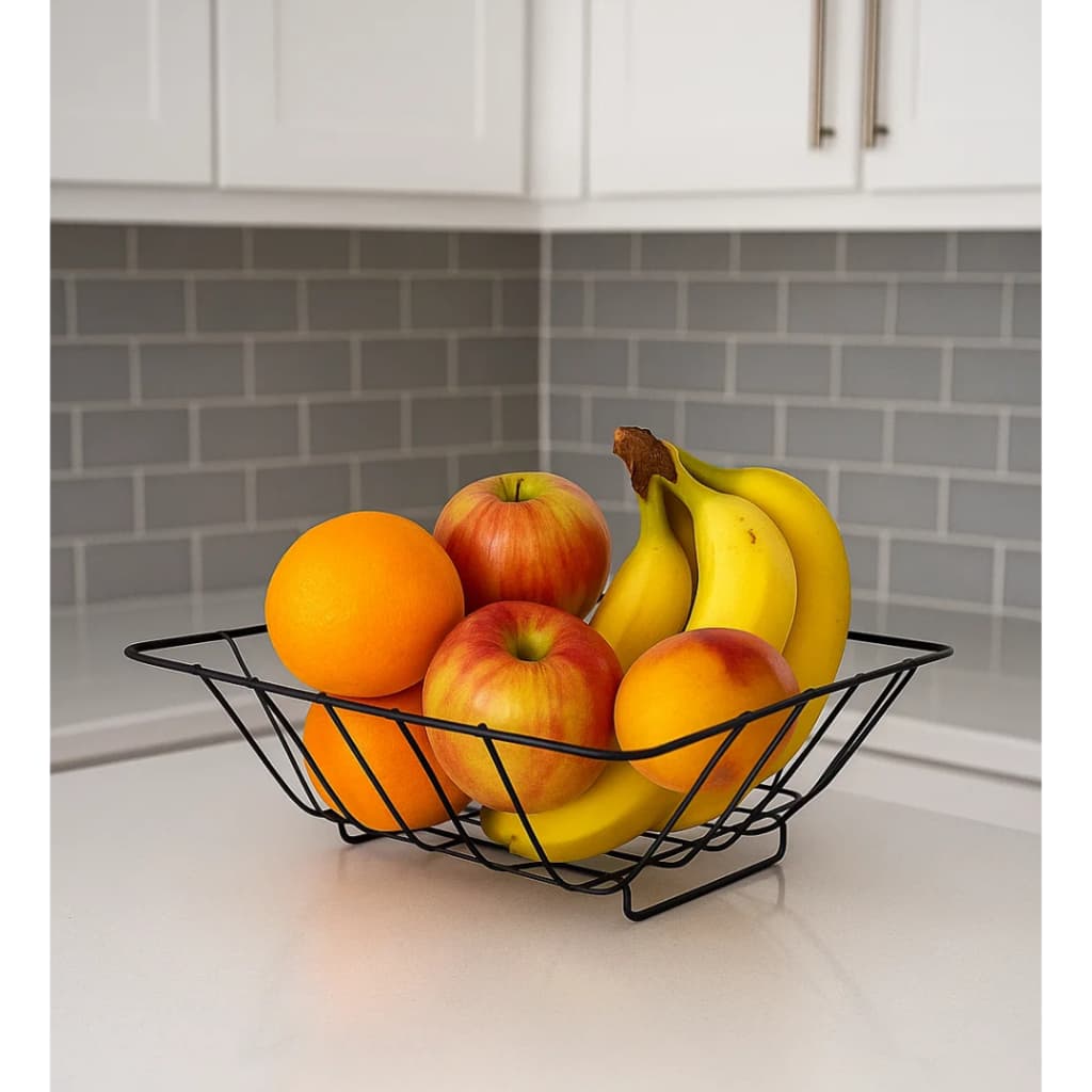 Fruteira de Mesa Quadrada em Aço Cromado Preta 27 cm Alpif