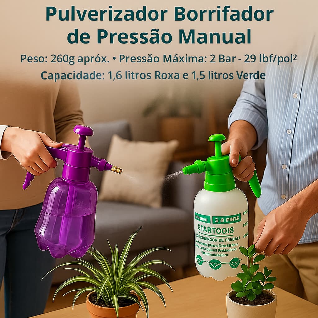 Pulverizador Manual 1,6L Roxo 1,5L Verde Bico Ajustável Jardim Limpeza Fácil Eficiente Casa 2bar