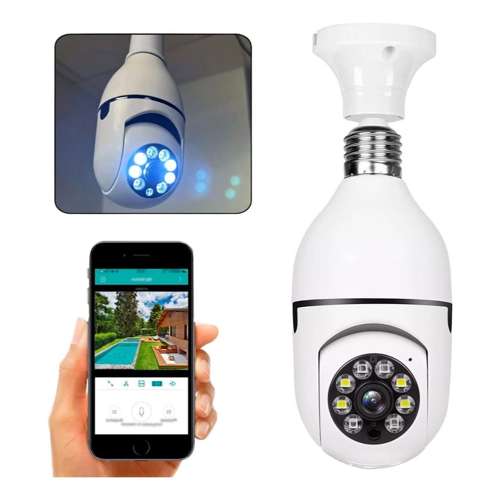 Câmera De Segurança Lâmpada Ip Wifi Com Visão Noturna Sensor Panoramica Espiã