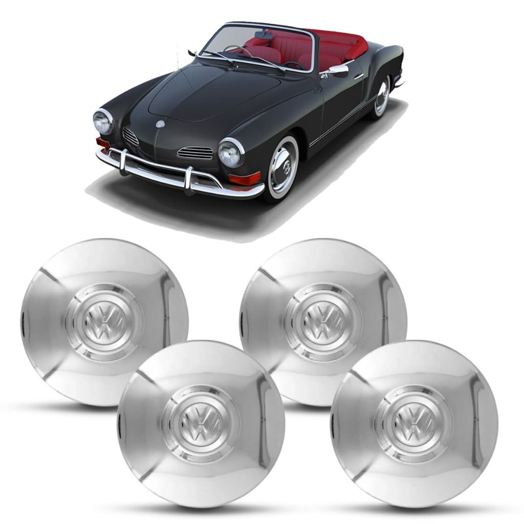 4 Calota P/roda 4 Furos Vw Ferro Alumínio Cromado Para Karmann Ghia