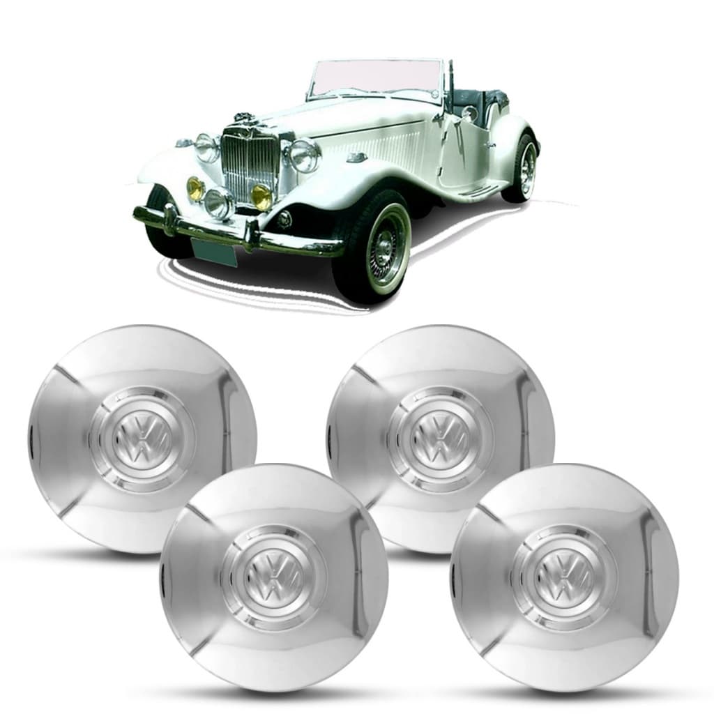 4 Calota P/roda 4 Furos Alumínio Metal Ferro Vw Cromado Para Mp Lafer