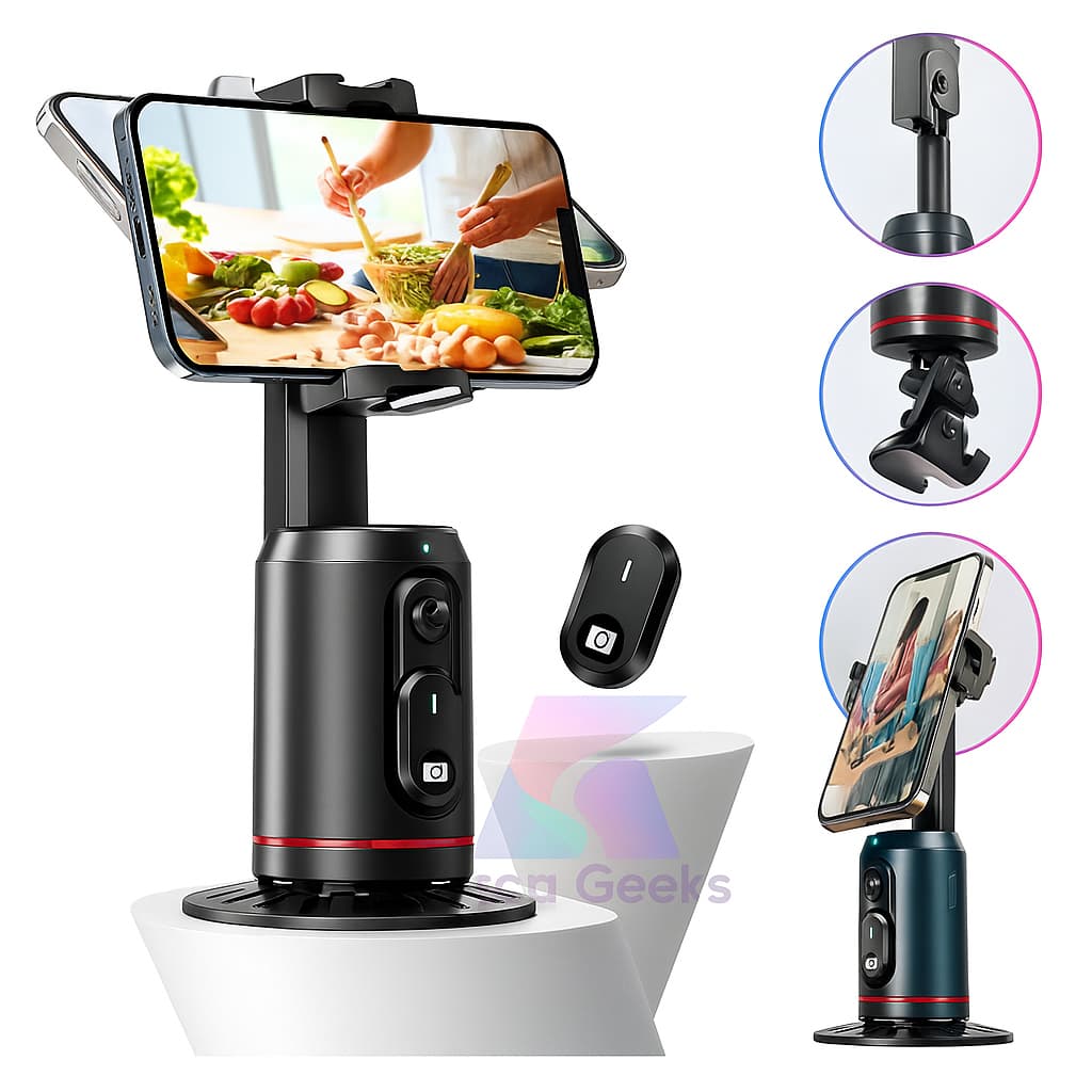 Suporte Celular Rastreio Automático Face 360° com Controle Remoto Bluetooth Recarga USB