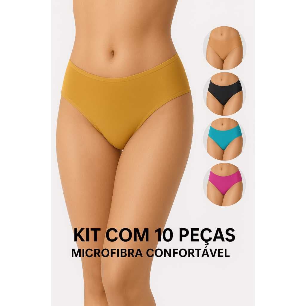 10 Calcinhas Basica Costa Duplo Microfibra Tanga Conforto Forro  Varias Cores M AO 48