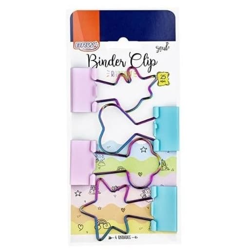 Clips Para Papel Binder 25mm Blister Com 4 Unidades Rainbow BRW