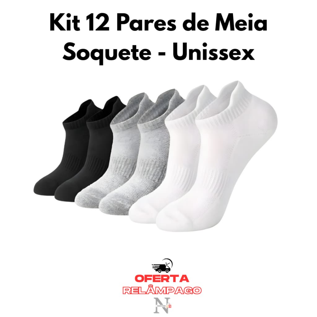 Kit Até 12 Pares de Meia Soquete Unissex Cores Sortidas 3 a 12 Unidades