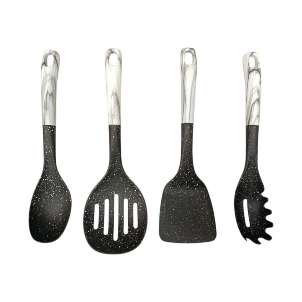 Kit 4 Utensílios Em Nylon Para Cozinha Colher Funda Escumadeira Espátula Pegador De Massa