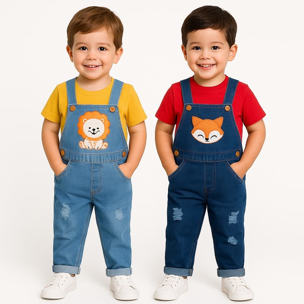 KIT 2 Macacão Calça Masculino Infantil Jeans O look perfeito para seu filho