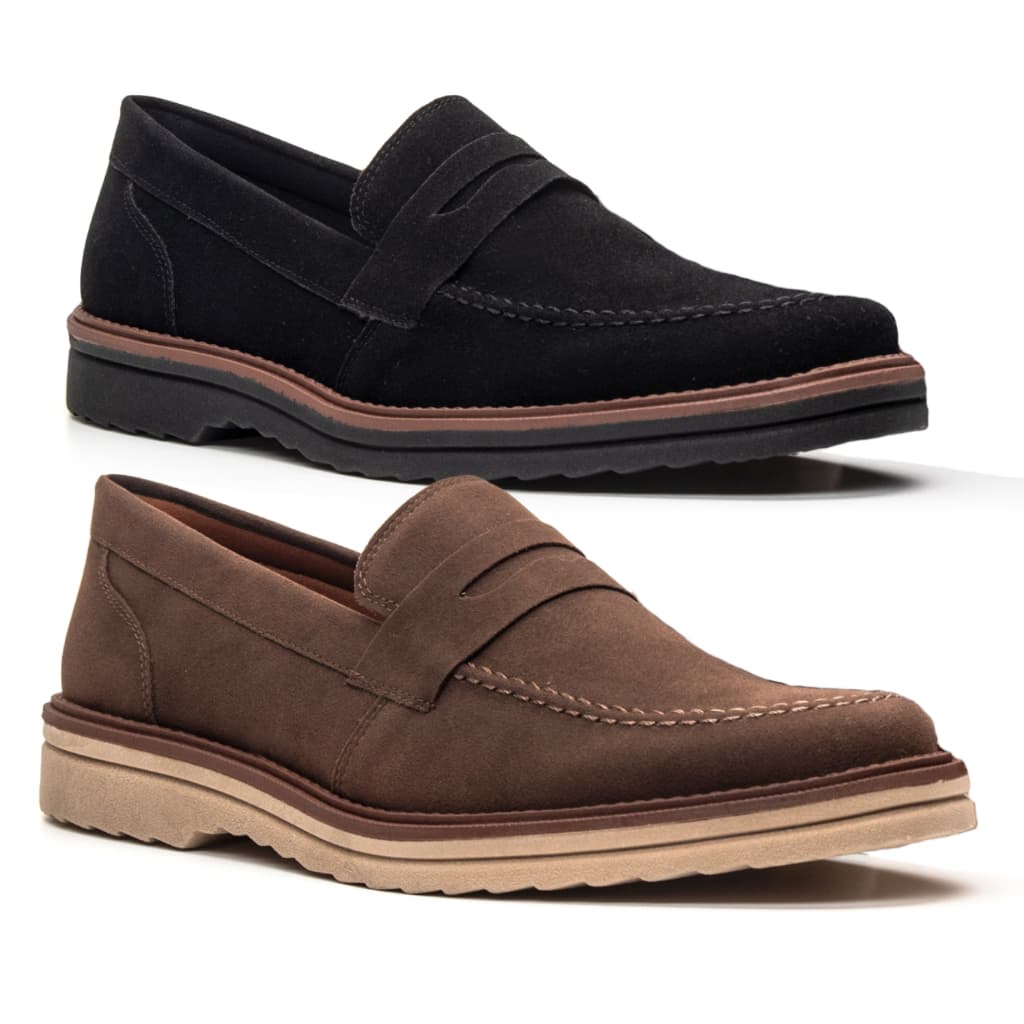 Kit 2 Loafer mocassim Oxford Couro Camurça Nobock Masculino Sport Fino Brogue Slip On