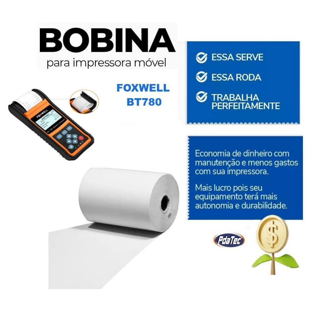 Kit 10 unidades Bobinas térmicas Branca para Impressora Térmica Embutida Foxwell BT780