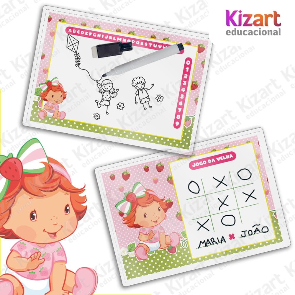 Lousa Mágica + Caneta Com Apagador Lembrancinha Festa Infantil Tema Moranguinho Baby