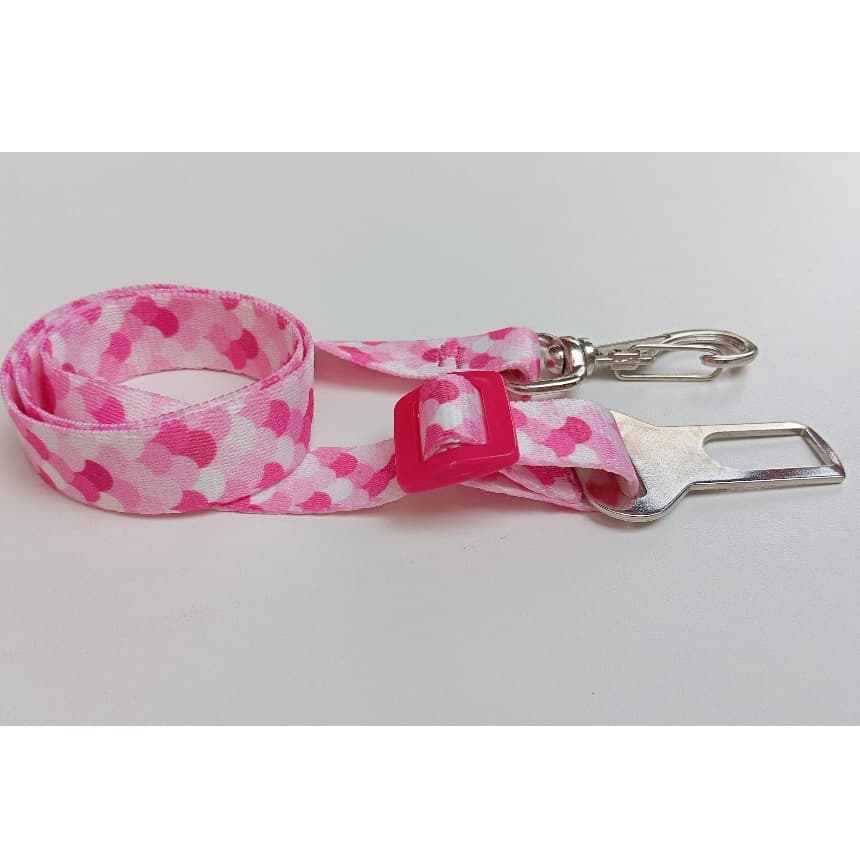 Cinto de Segurança para Cães - Estampa Sereia/Escamas Rosa com detalhes Rosa