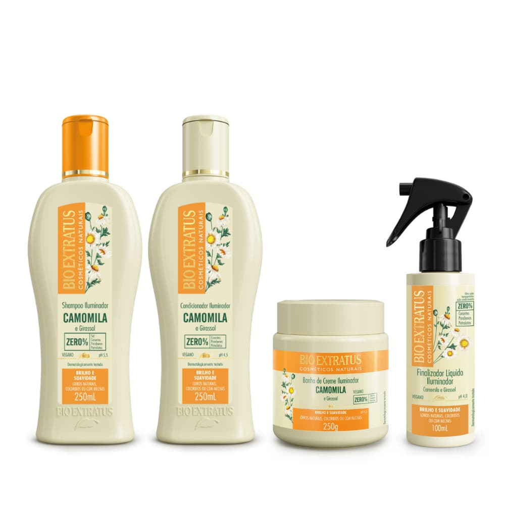 Kit Camomila Shampoo Condicionador e Banho de Creme 250mL e Finalizador 100mL Bio Extratus