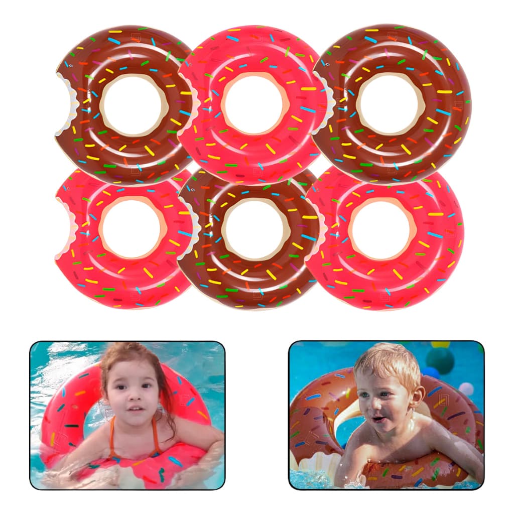 Kit Com 6 Boias De Donuts Infantil Rosquinha Redonda Piscina Praia Criança Circular