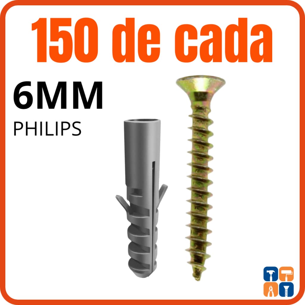 Buchas 6mm com Parafusos 6 Philips Kit Buchas 6mm para Fixação Parede Jogo Parafuso 6 com Bucha