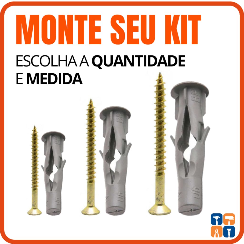 MONTE SEU KIT Bucha Baiana e Parafuso 6-8-10 para Tijolo Oco Furado Kit Bucha FU 6 8 10 Bloco Vazado