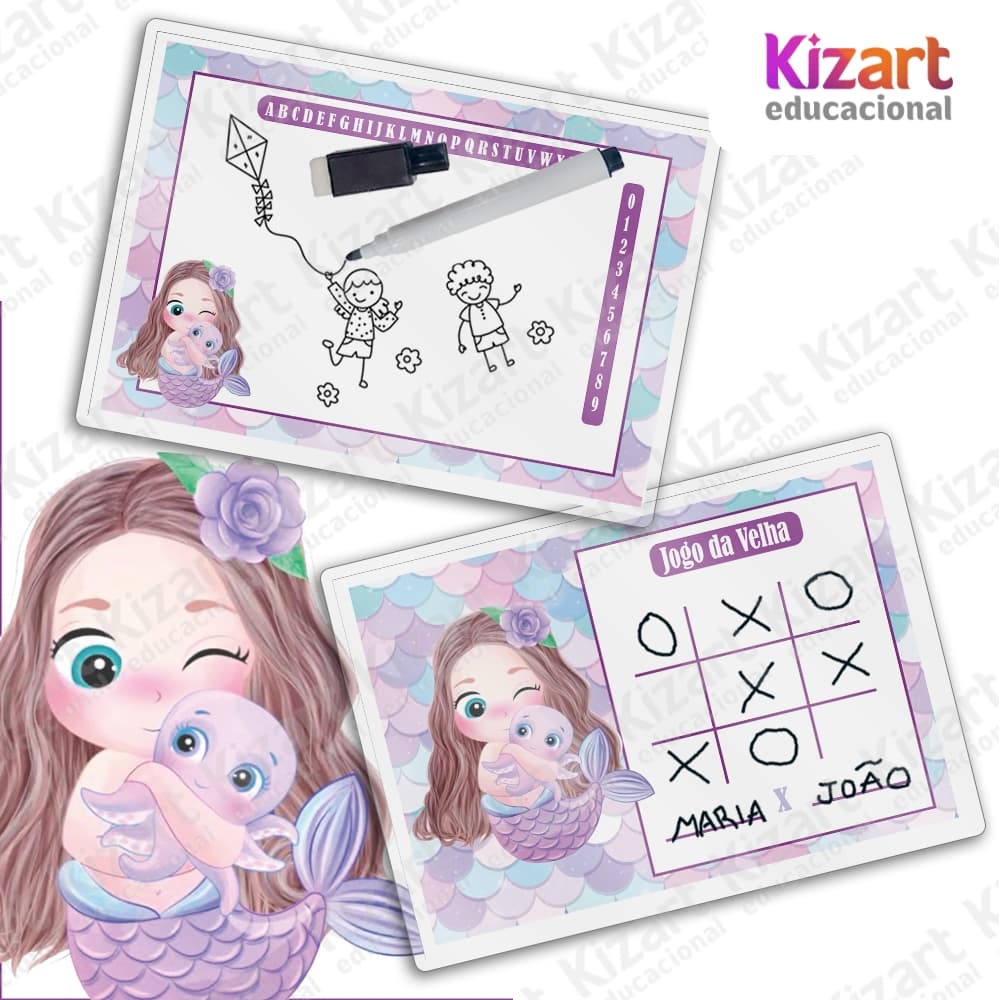 Lousa Mágica + Caneta Com Apagador Lembrancinha Festa Infantil Tema Sereia Baby