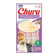 Petisco Para Gatos Churu Purê Patê Papinha Inaba Premium Sabor Galinha e Camarão Com 4 Tubets de 14g