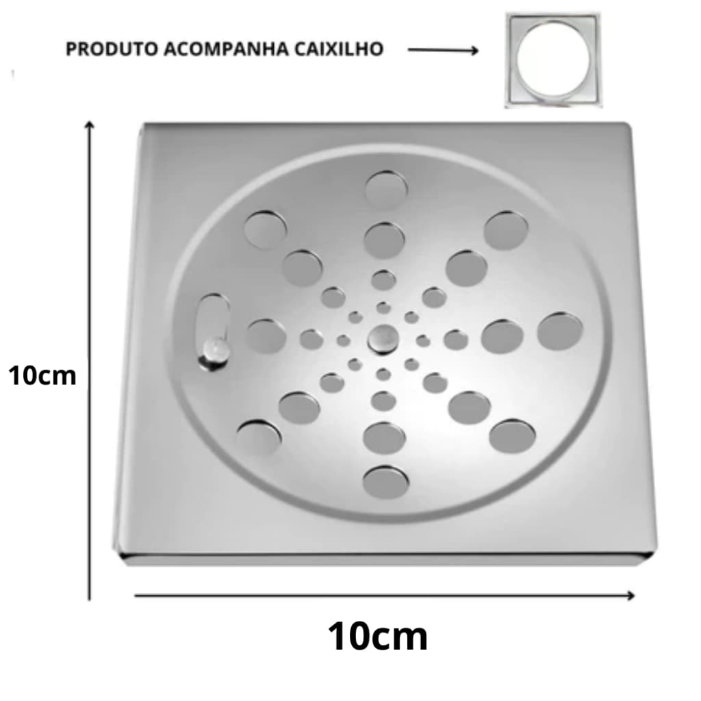 Ralo Tampa Grelha Inox Quadrado Abre E Fecha Rotativo 10x10 + Caixilho