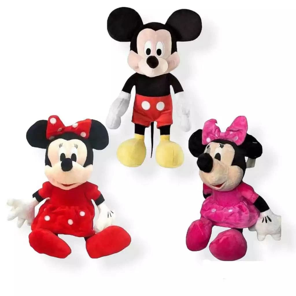 Boneca De Pelúcia Musical Mickey Minnie Laço Rosa vermelho Tamanho 25cm